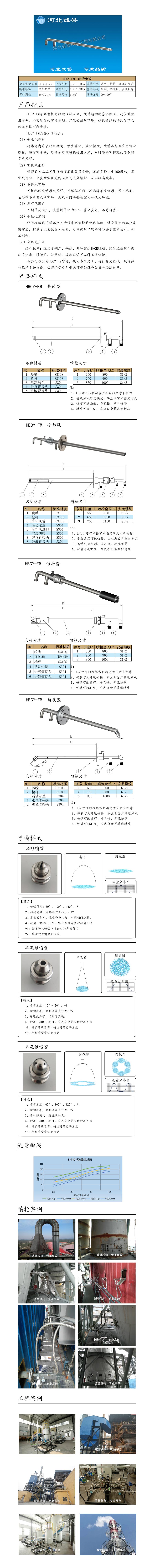 電廠脫硝噴槍保護(hù)套、噴槍參數(shù)、材質(zhì)尺寸、流量分布圖、扇形空心錐俯視圖介紹，以及噴槍霧化視頻展示和工程案例介紹